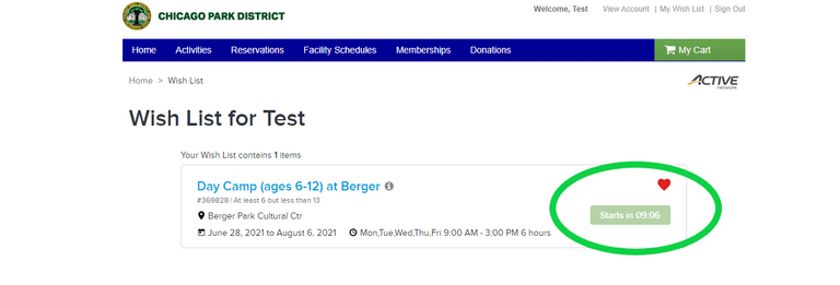 Add to cart button for Day Camp.