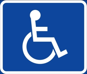 Accessible parking symbol.
