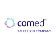 ComEd logo with abstract blue and purple energy graphic. An Exelon Company.
