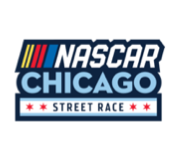 NASCAR Chicago Street Race logo with stylized text and racing stripes.