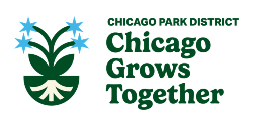 Chicago Park District logo with a plant icon and the text "Chicago Grows Together."