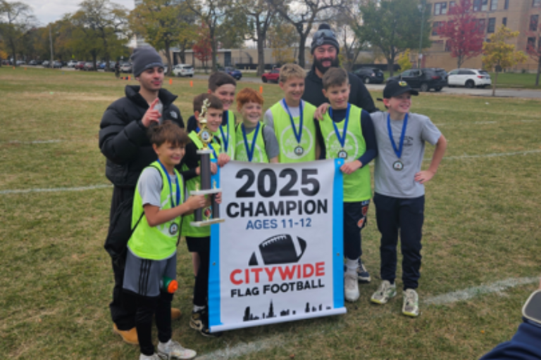 Champions of the 2025 Citywide Flag Football team, ages 11-12.