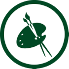 Art icon: Green artist's palette and brushes.
