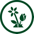 Stylized green flower and tulip icon.
