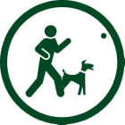 Person playing fetch with a dog.

