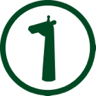 Giraffe silhouette in a green circle.
