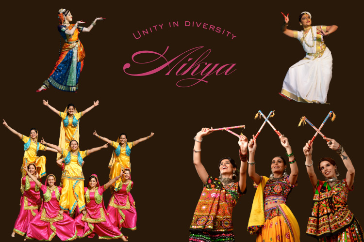 A collage of Indian dancers in colorful costumes, showcasing diverse dance forms.