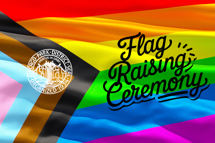 Progress Pride flag with 첥Ƶ seal overlaid with "Flag Raising Ceremony" text.