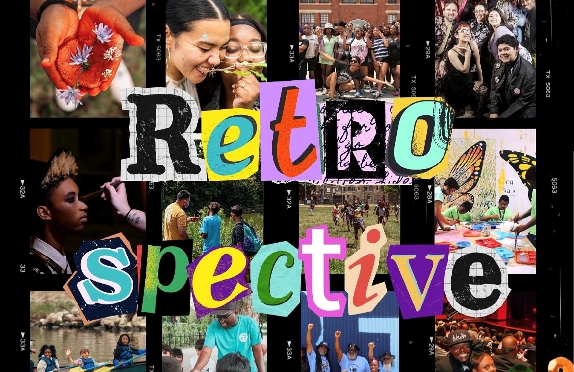 Collage with "Retrospective" text overlaying youth activities.