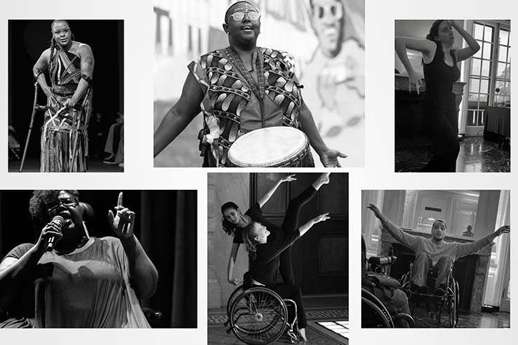 Black and white montage of various performers with disabilities, including dancers and musicians.