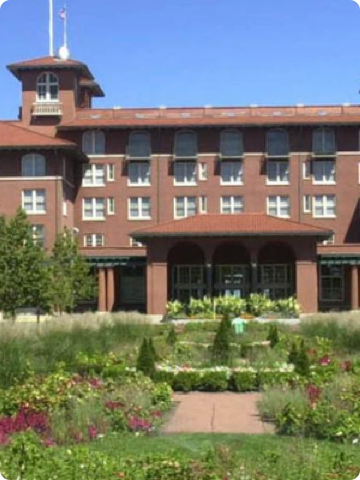 French Lick Resort and gardens on a clear day.