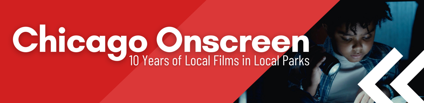 Chicago Onscreen: 10 Years of Local Films in Local Parks. A child shines a flashlight on a book.