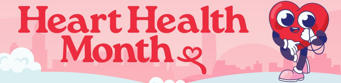 Heart Health Month graphic with cartoon heart.