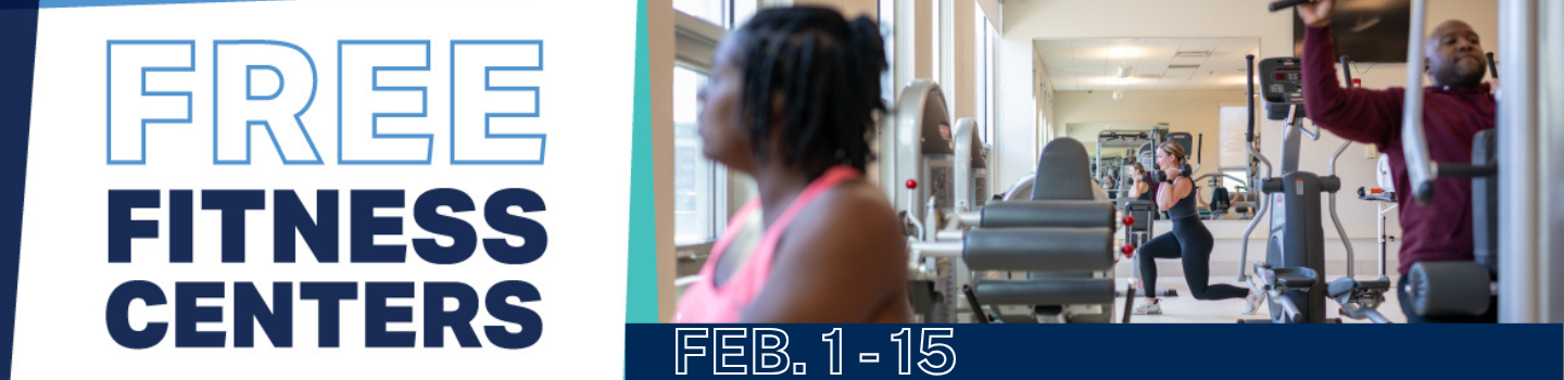 Free fitness centers, photo of people working out.