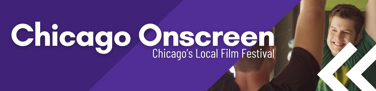 Chicago Onscreen logo with a smiling man exercising in the background.