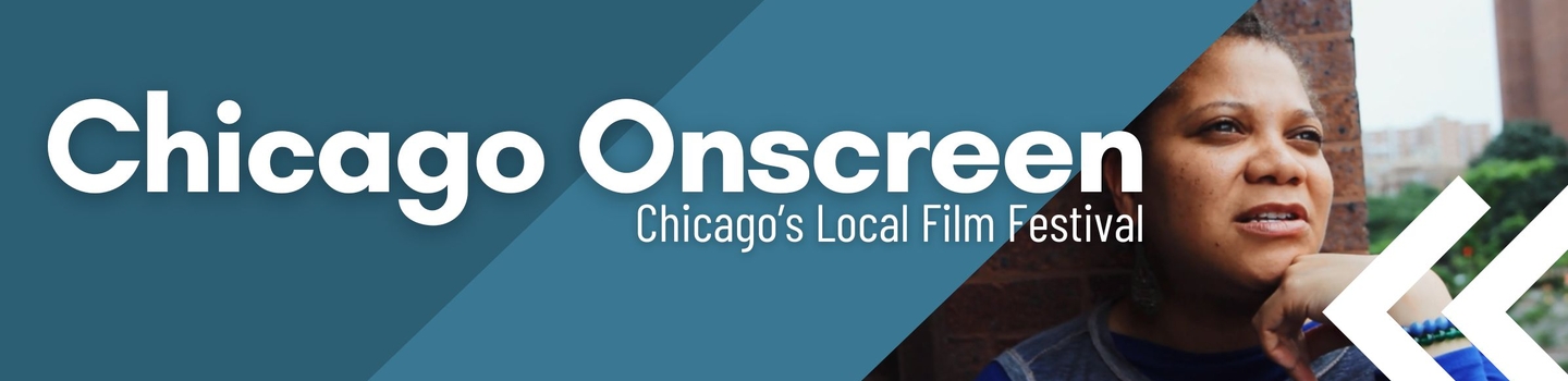 Chicago Onscreen film festival banner featuring a person looking thoughtfully against a brick wall.