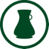 Dark green pitcher silhouette in a green circle.
